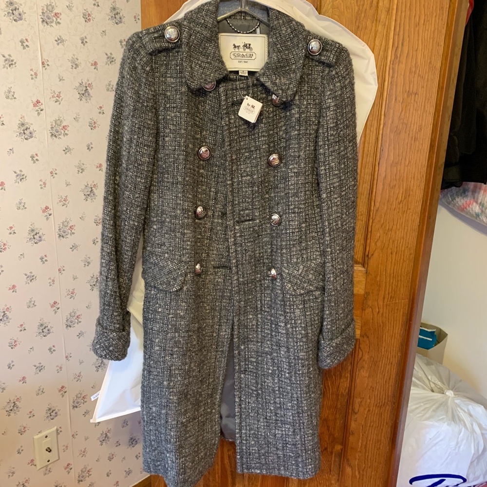 NEW Super cute Grey tweed coach trench coat size 2